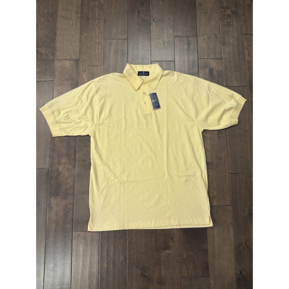 NWT Bill Blass Polo Shirt Premium Mens Size L‎ Button Short Sleeve Yellow Cotton